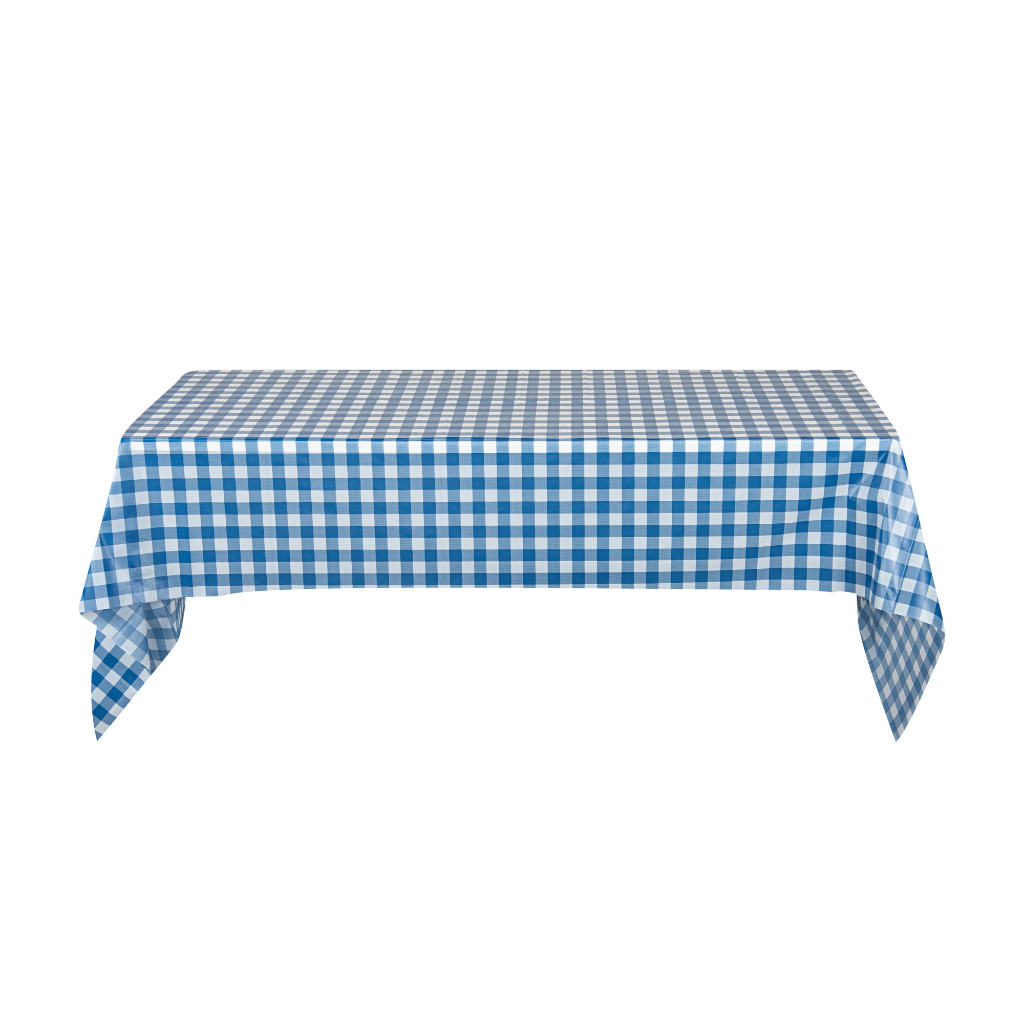 Table Tek Rectangle Blue Gingham Plastic Table Cover - 108" x 54" - 2 count box