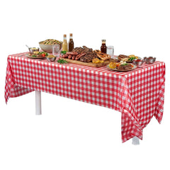 Table Tek Rectangle Red Gingham Red Plastic Table Cover - 108
