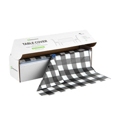 Table Tek Black Gingham Plastic Table Cover Roll - with Slide Cutter - 100' x 54