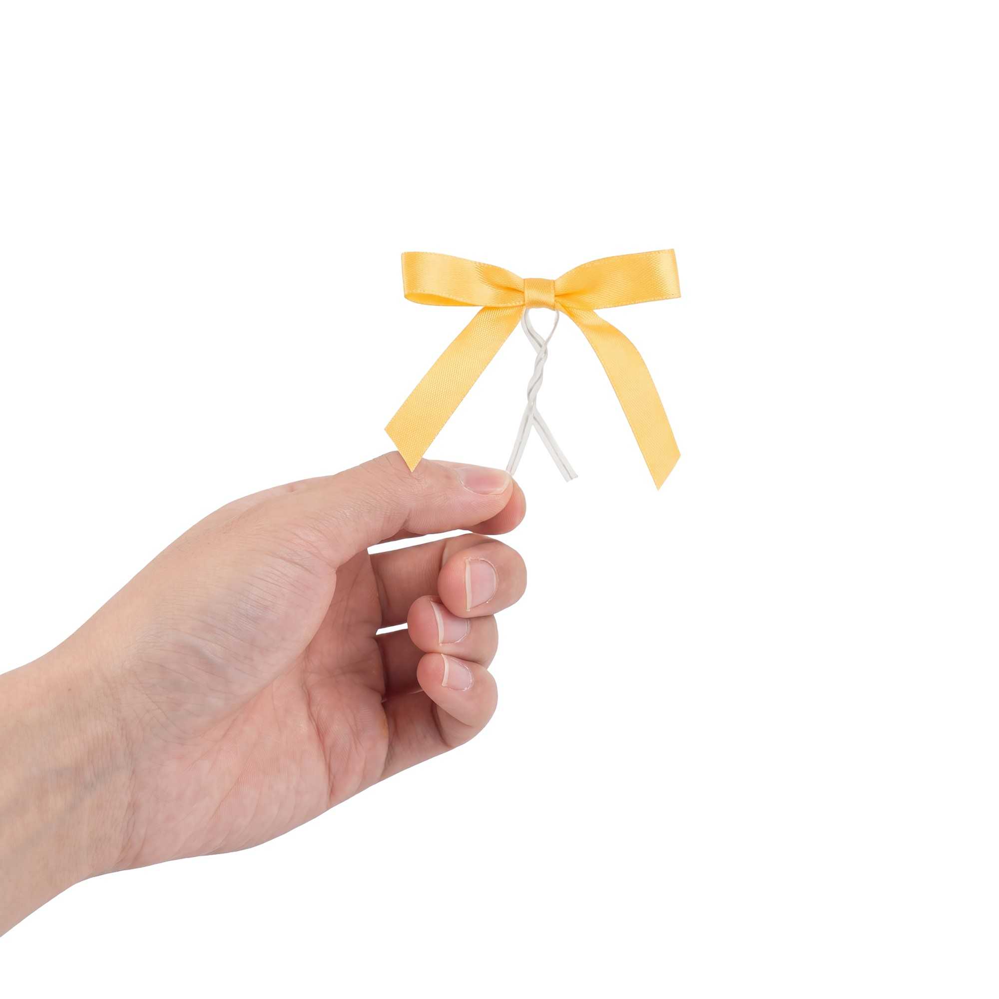 Gift Tek Gold Polyester Satin Twist Tie Bow - Pre-Tied - 3" x 2 1/2" - 100 count box