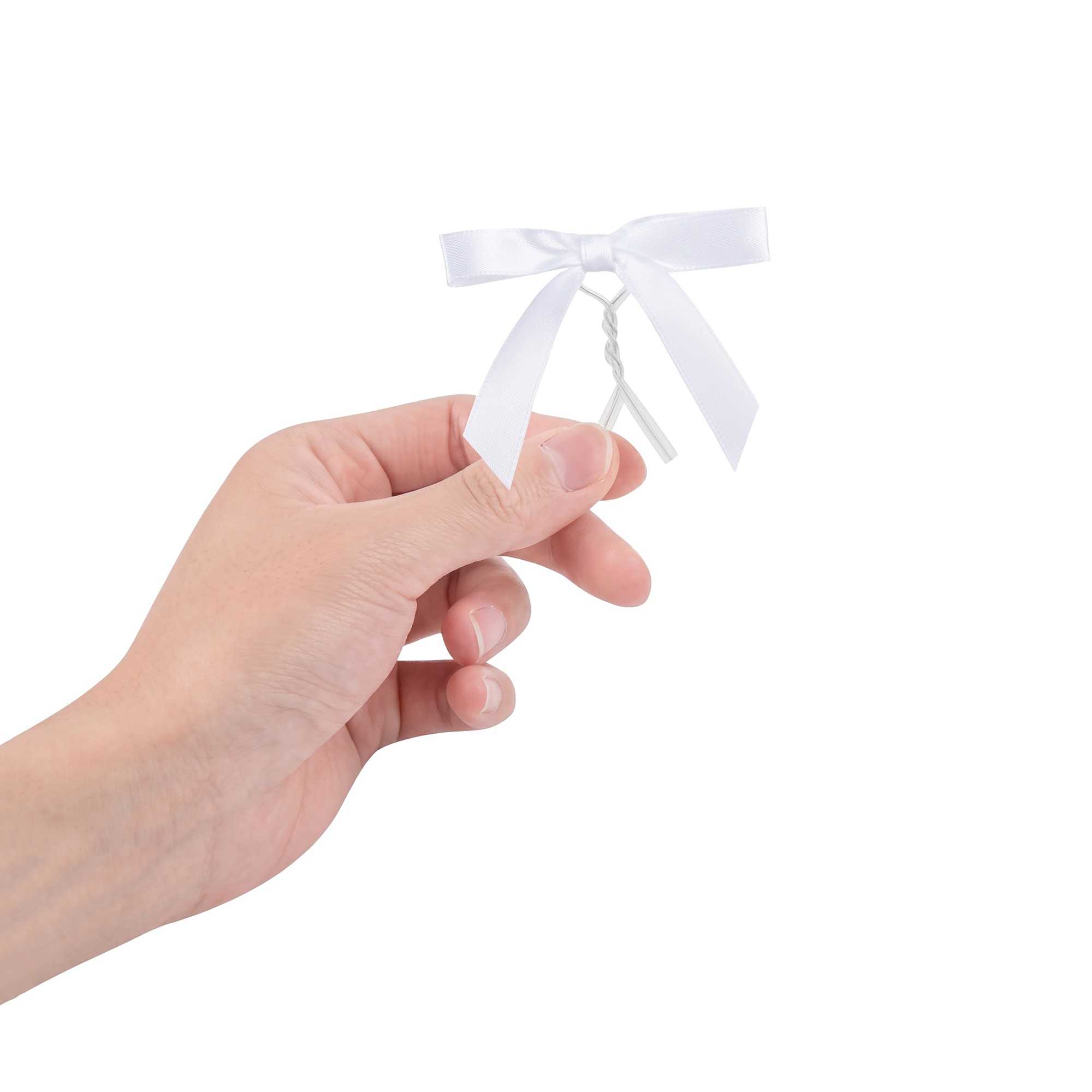 Gift Tek White Polyester Satin Twist Tie Bow - Pre-Tied - 3" x 2 1/2" - 100 count box