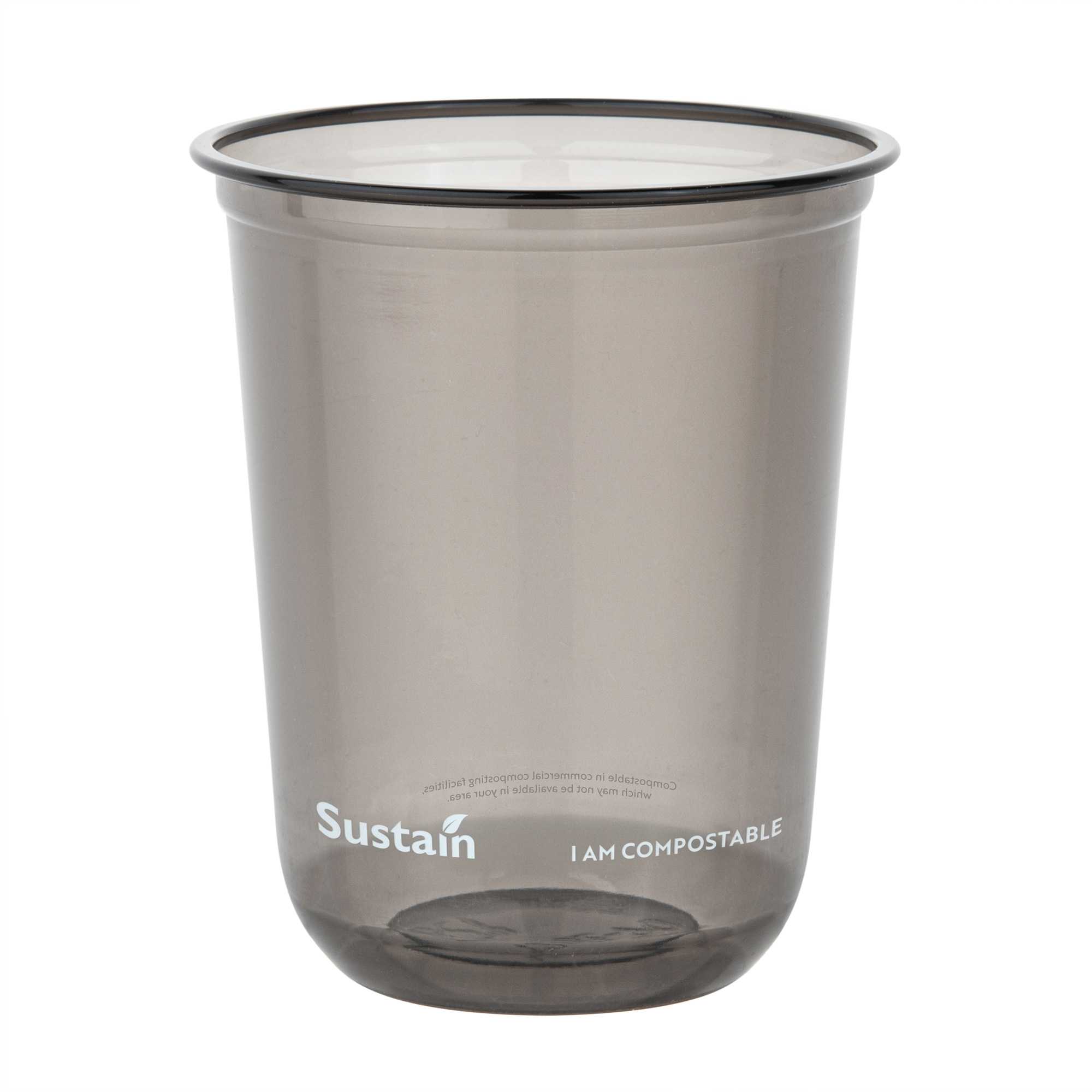 Sustain 12 oz U-Shape Black PLA Plastic Drinking Cup - Compostable, Rounded Bottom - 3 1/2" x 3 1/2" x 4 1/4" - 1000 count box