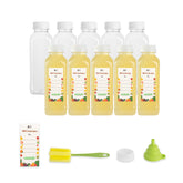 Bottle Tek 10 Square Clear 16 oz Plastic Juice Bottles with Safety Caps - Includes 10 Labels, 1 Funnel and 1 Cleaning Brush