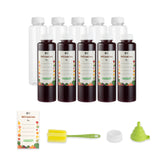 Bottle Tek 10 Round Clear 16 oz Plastic Juice Bottles with Safety Caps - Includes 10 Labels, 1 Funnel and 1 Cleaning Brush