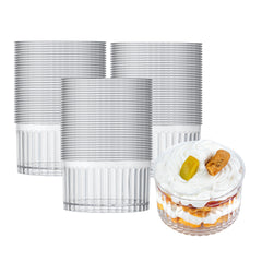Mini Serve 4 oz Round Clear Plastic Dessert Cup - Fluted - 3'' x 3'' x 1 1/2'' - 100 count box