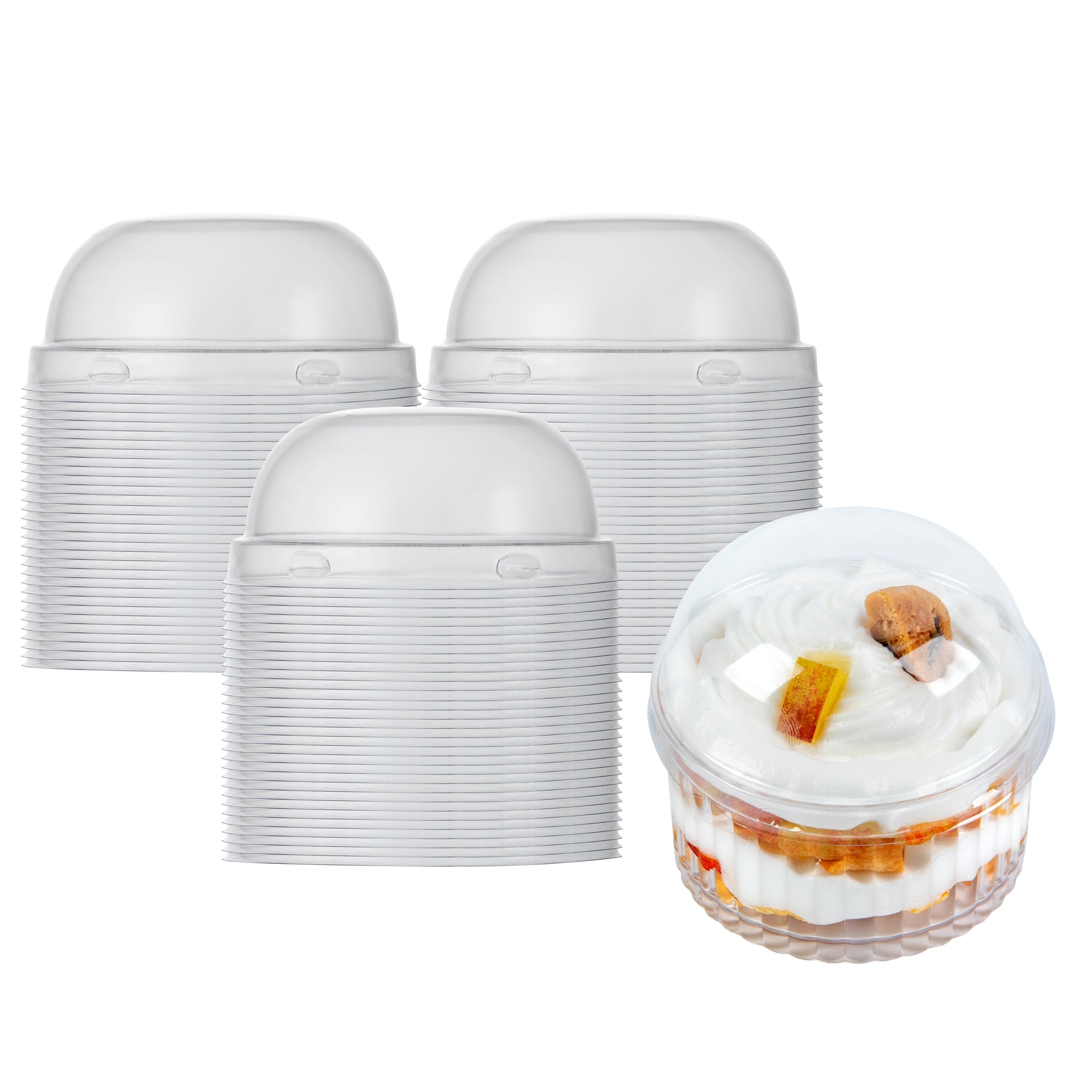 Mini Serve Round Clear Plastic Lid - Fits 4 oz Fluted Dessert Cup - 100 count box