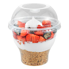 Chef 101 Round Clear Plastic Dome Lid - Fits Plastic Dessert Cup, with Hole - 3 3/4