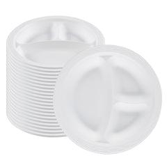 Chef 101 Round White Plastic Plate - 3 Compartments, Microwavable - 9