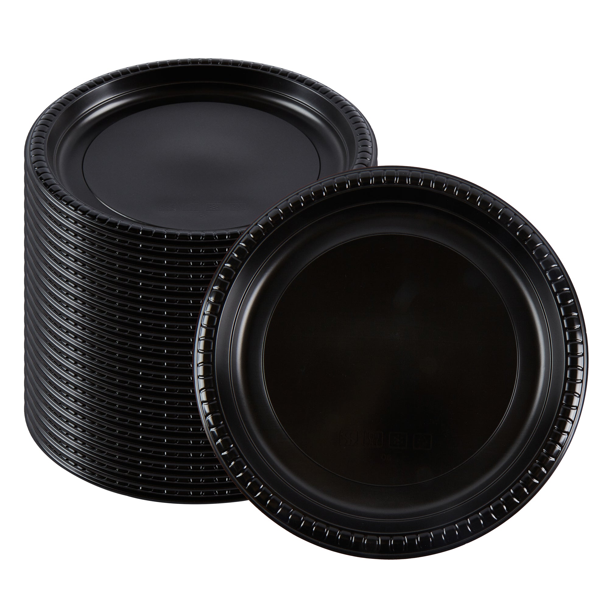 Chef 101 Round Black Plastic Plate - Microwavable - 10 1/4" x 10 1/4" x 3/4" - 100 count box
