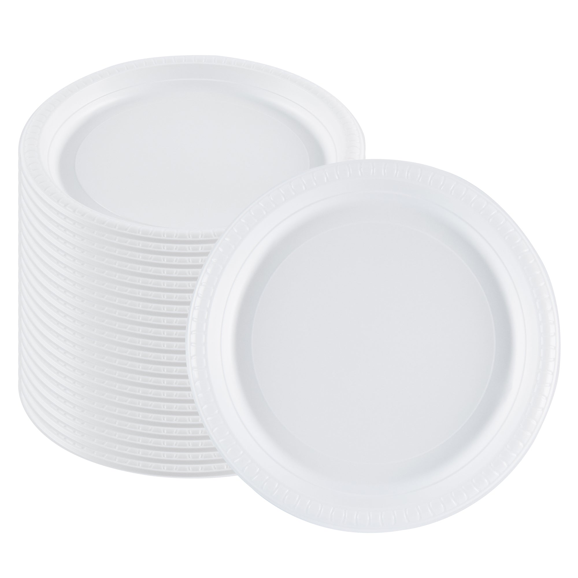Chef 101 Round White Plastic Plate - Microwavable - 10 1/4" x 10 1/4" x 3/4" - 100 count box