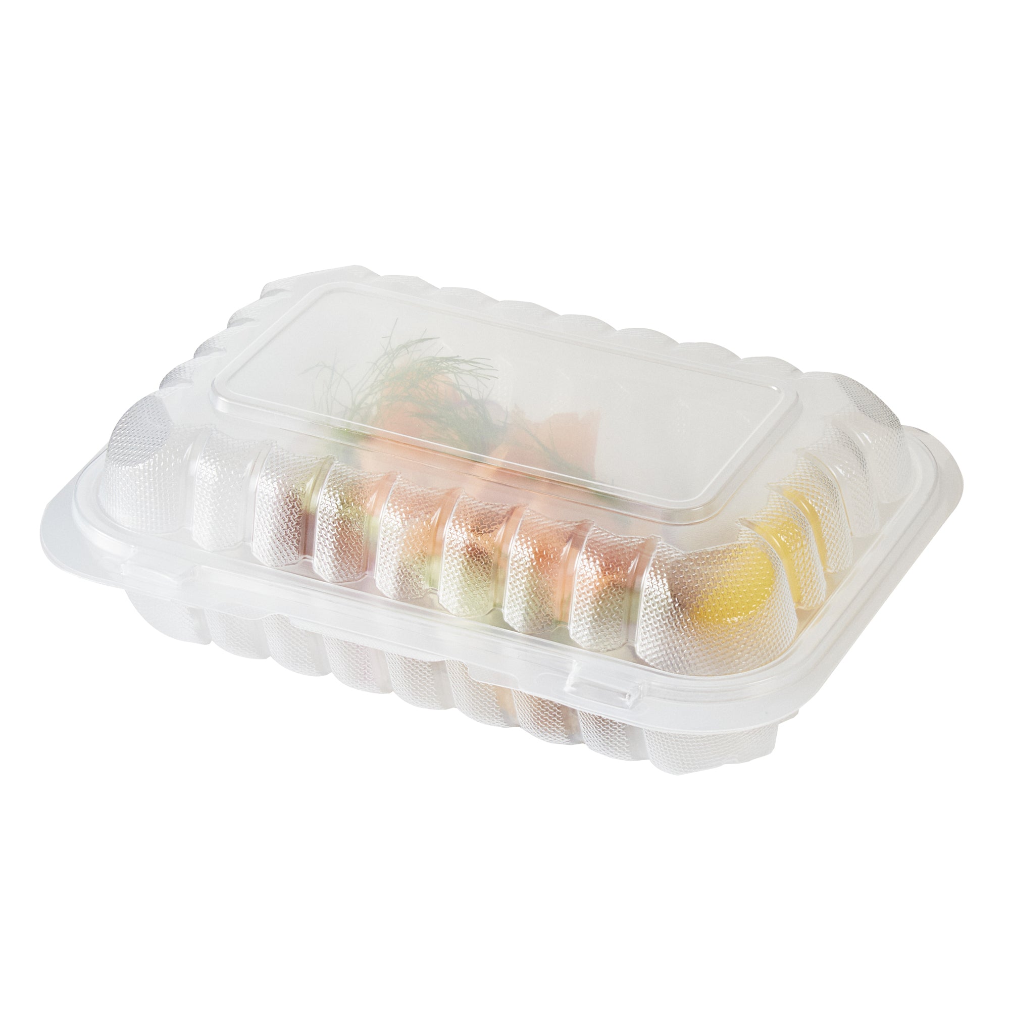 Chef 101 29 oz Rectangle Clear Plastic Clamshell Container - Anti-Fog, Microwavable - 9" x 6" x 2 3/4" - 100 count box