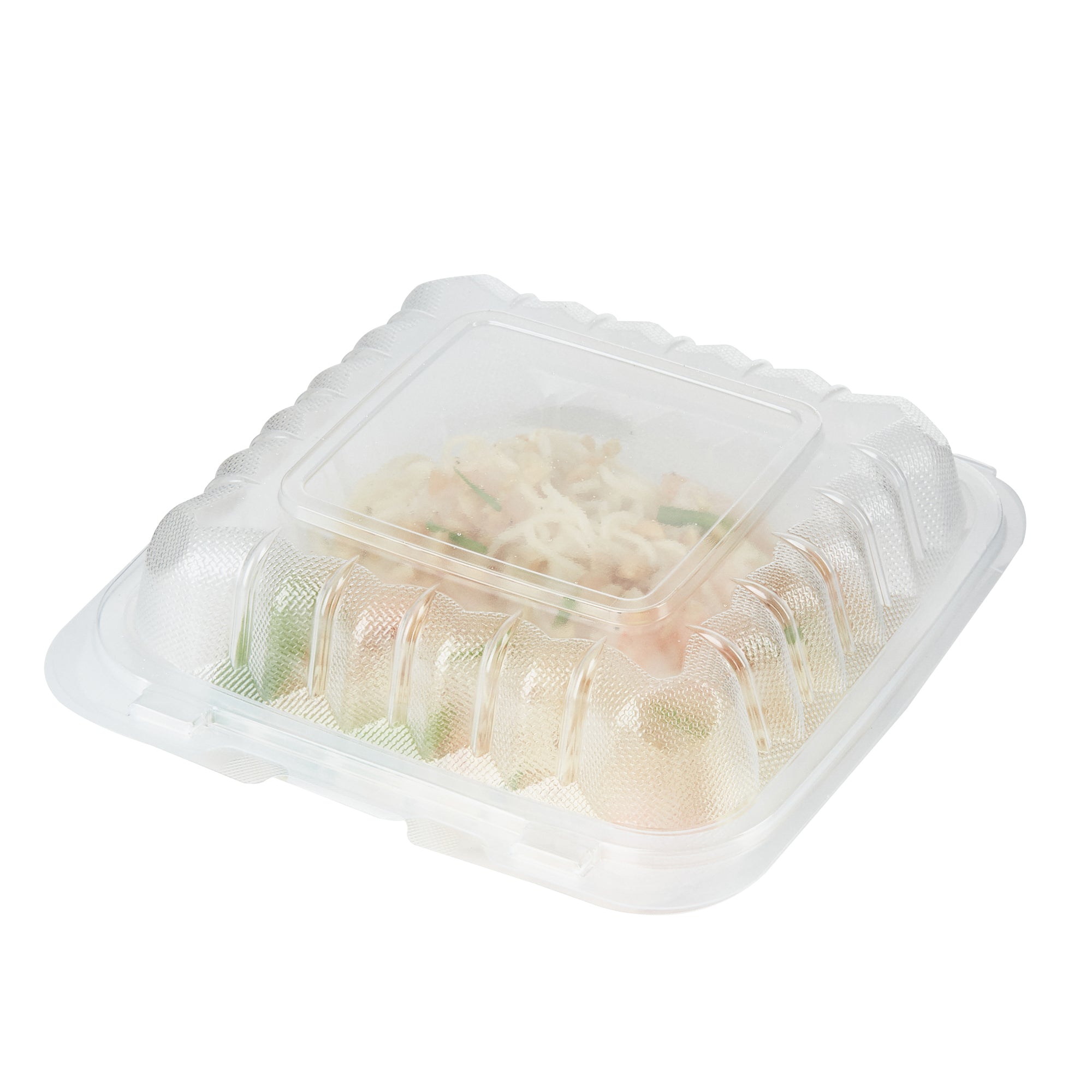 Chef 101 30 oz Square Clear Plastic Clamshell Container - Anti-Fog, Microwavable - 7 1/2" x 7 1/2" x 2 3/4" - 100 count box