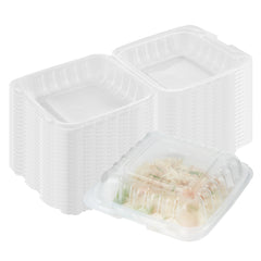 Chef 101 30 oz Square Clear Plastic Clamshell Container - Microwavable - 7 1/2
