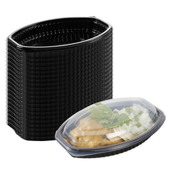 Chef 101 12 oz Oval Black Plastic Food Container - with Clear Lid, Microwavable - 8