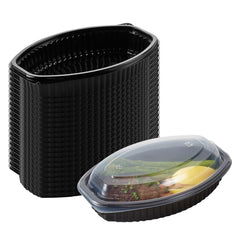 Chef 101 16 oz Oval Black Plastic Food Container - with Clear Lid, Microwavable - 8