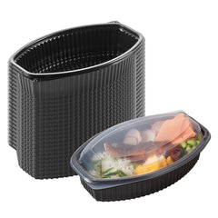 Chef 101 32 oz Oval Black Plastic Food Container - with Clear Lid, Microwavable - 9 1/4