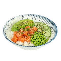 Bento Tek 10 oz Round White and Blue Plastic Asian Style Bowl - 6 1/2