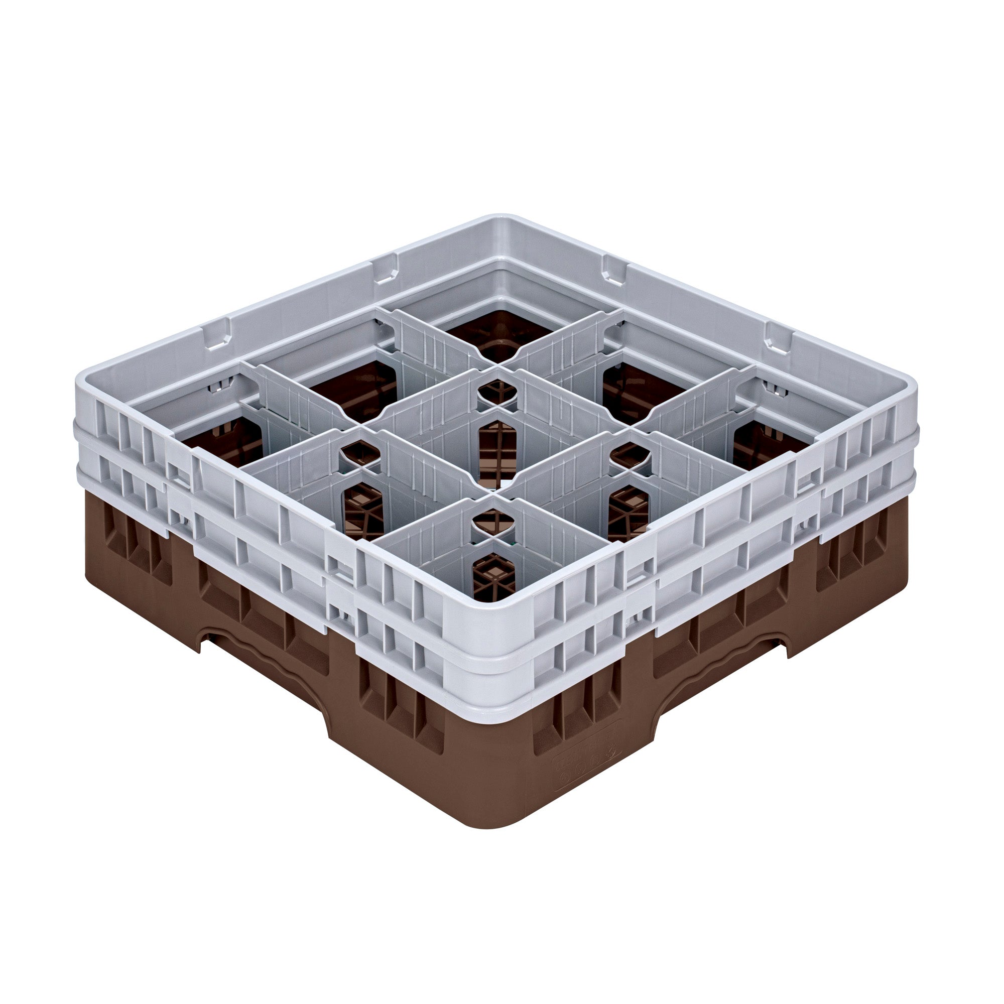 Clean Tek Professional Brown Glass Rack - 9 Compartments, 1 Full Drop and 1 Half Drop Extender - 19 3/4" x 19 3/4" x 7 1/4" - 1 count box