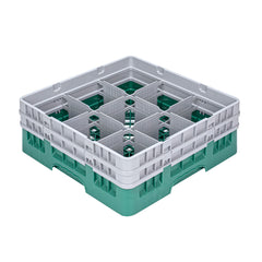 Clean Tek Professional Green Glass Rack - 9 Compartments, 1 Full Drop and 1 Half Drop Extender - 19 3/4