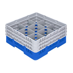 Clean Tek Professional Blue Glass Rack - 9 Compartments, 1 Full Drop and 2 Half Drop Extenders - 19 3/4