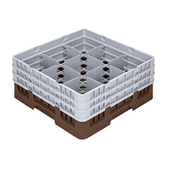 Clean Tek Professional Brown Glass Rack - 9 Compartments, 1 Full Drop and 2 Half Drop Extenders - 19 3/4
