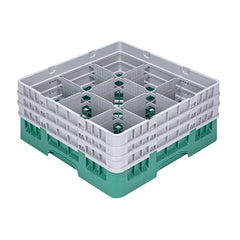 Clean Tek Professional Green Glass Rack - 9 Compartments, 1 Full Drop and 2 Half Drop Extenders - 19 3/4