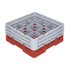 Clean Tek Professional Red Glass Rack - 9 Compartments, 1 Full Drop and 2 Half Drop Extenders - 19 3/4