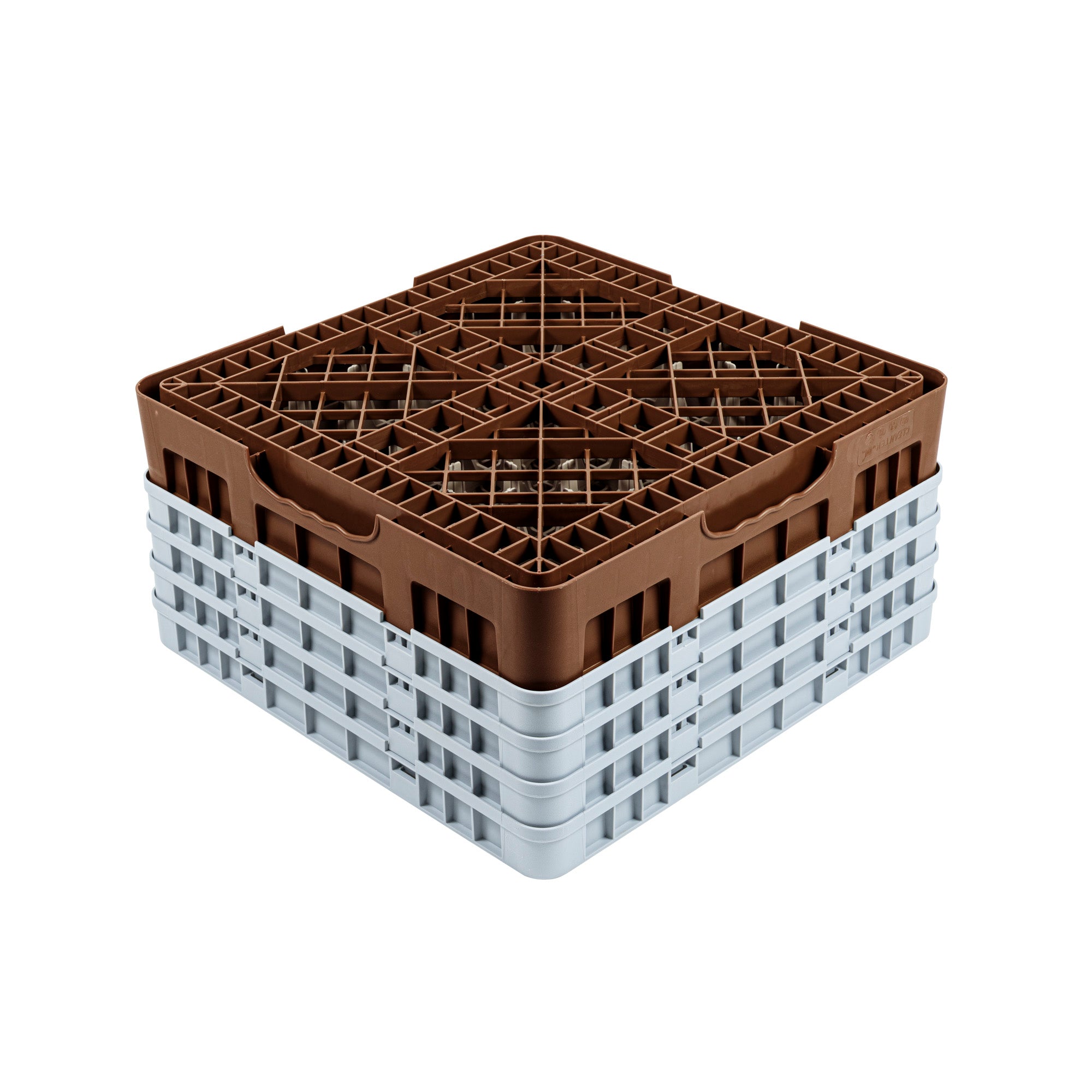 Clean Tek Professional Brown Glass Rack - 9 Compartments, 1 Full Drop and 3 Half Drop Extenders - 19 3/4" x 19 3/4" x 10 1/2" - 1 count box