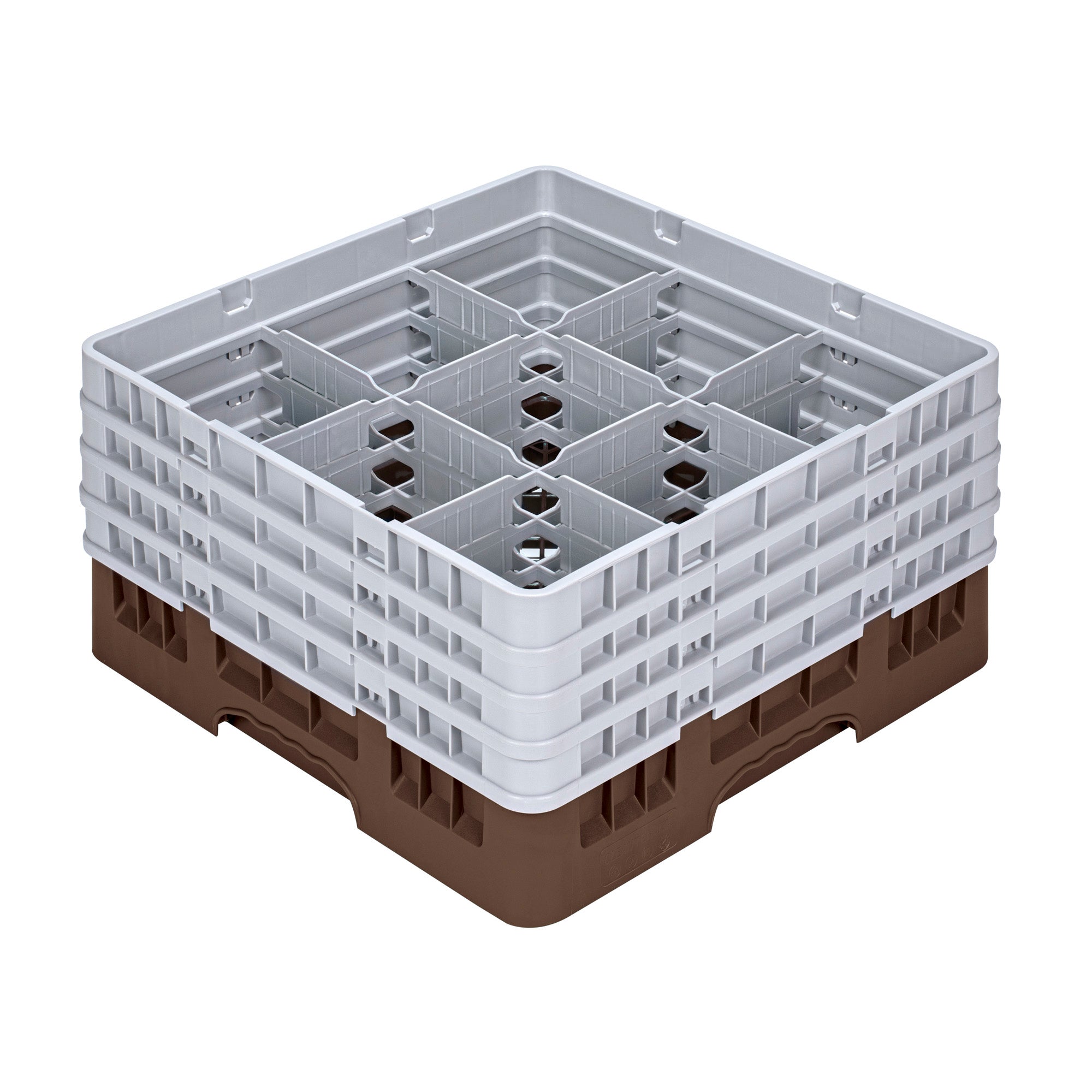 Clean Tek Professional Brown Glass Rack - 9 Compartments, 1 Full Drop and 3 Half Drop Extenders - 19 3/4" x 19 3/4" x 10 1/2" - 1 count box