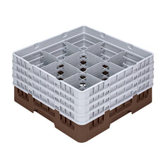 Clean Tek Professional Brown Glass Rack - 9 Compartments, 1 Full Drop and 3 Half Drop Extenders - 19 3/4