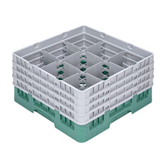 Clean Tek Professional Green Glass Rack - 9 Compartments, 1 Full Drop and 3 Half Drop Extenders - 19 3/4