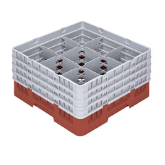 Clean Tek Professional Red Glass Rack - 9 Compartments, 1 Full Drop and 3 Half Drop Extenders - 19 3/4