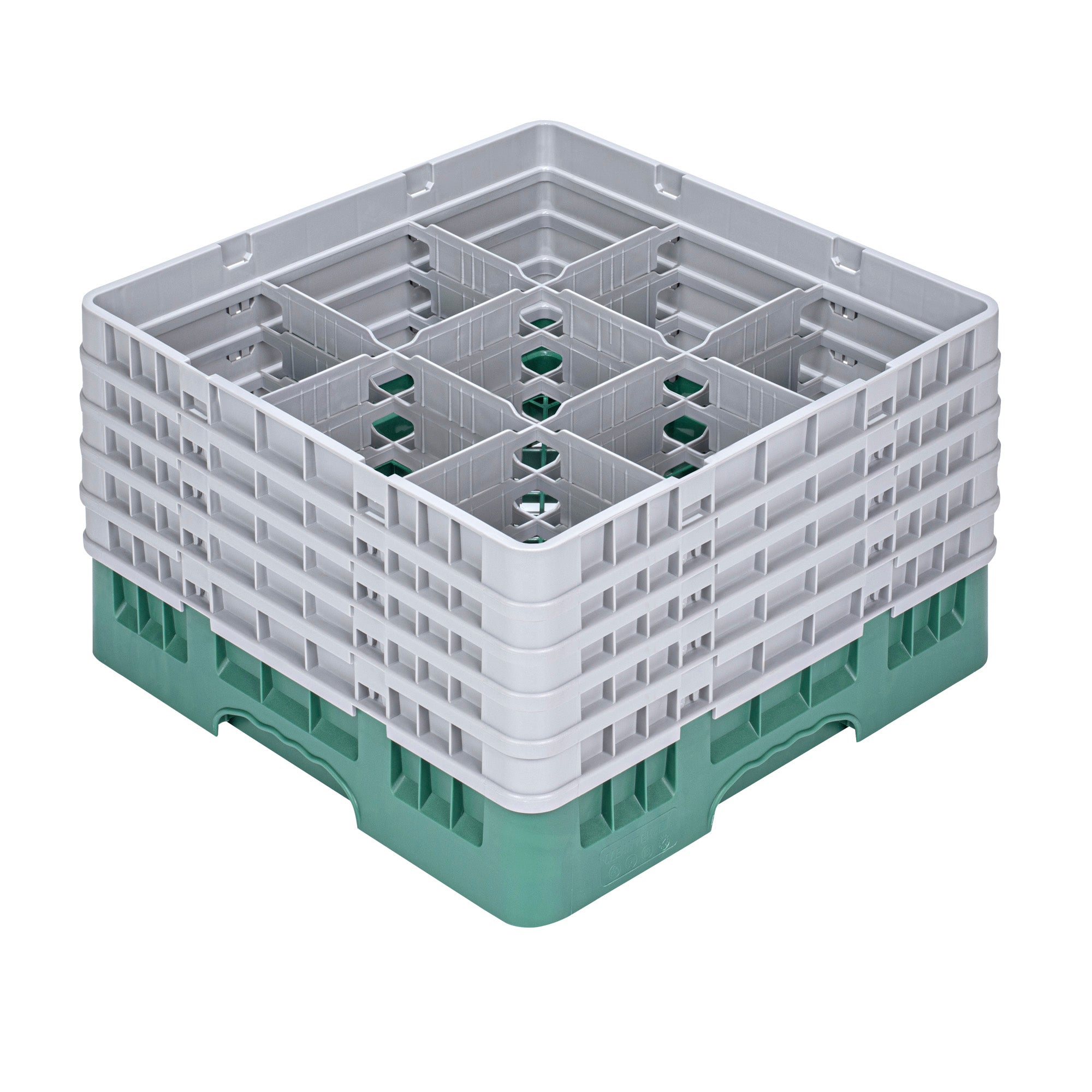 Clean Tek Professional Green Glass Rack - 9 Compartments, 1 Full Drop and 4 Half Drop Extenders - 19 3/4" x 19 3/4" x 12 1/4" - 1 count box