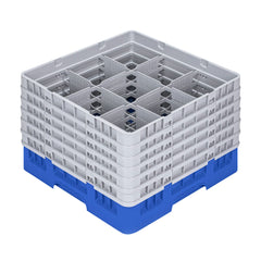 Clean Tek Professional Blue Glass Rack - 9 Compartments, 1 Full Drop and 5 Half Drop Extenders - 19 3/4