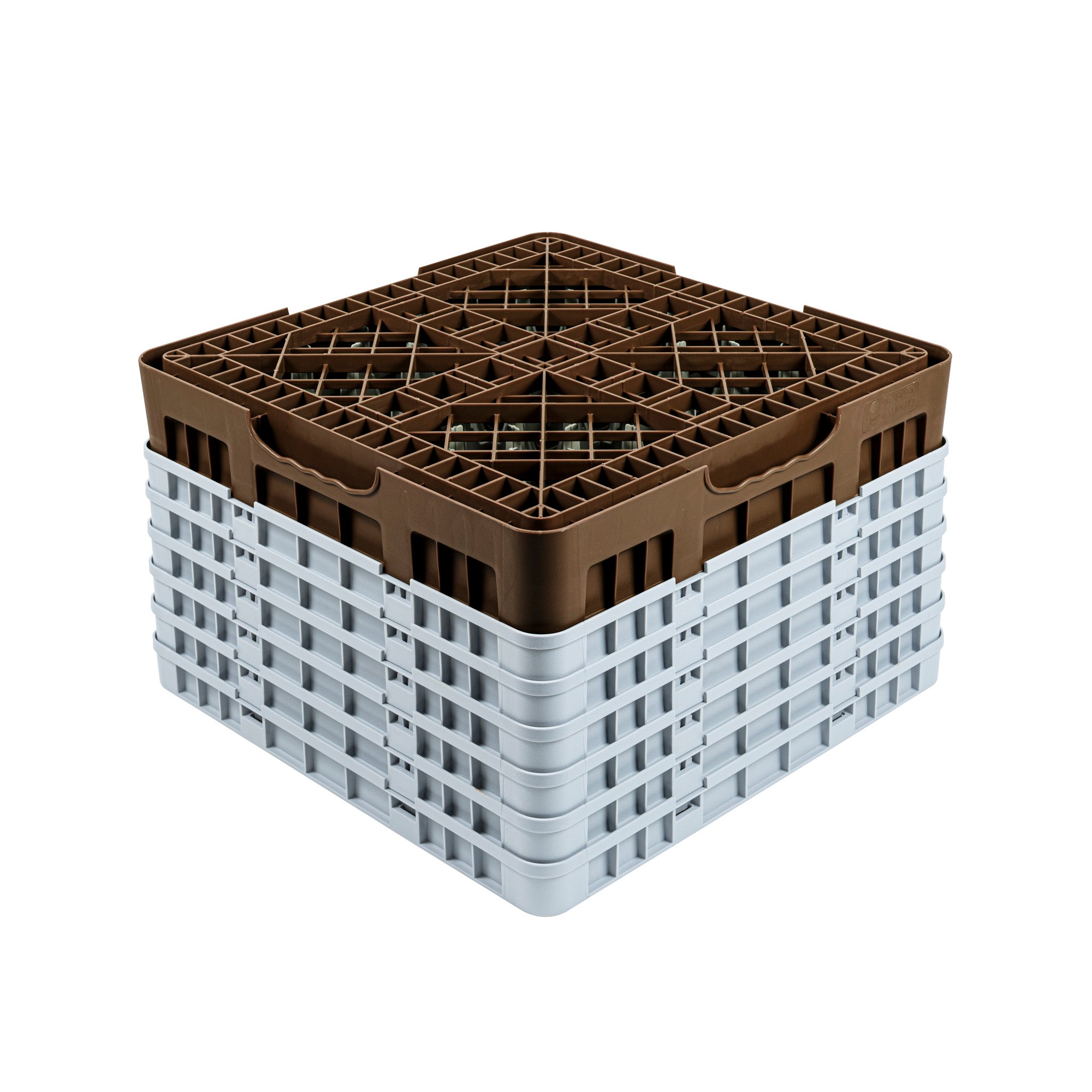 Clean Tek Professional Brown Glass Rack - 9 Compartments, 1 Full Drop and 5 Half Drop Extenders - 19 3/4" x 19 3/4" x 13 3/4" - 1 count box
