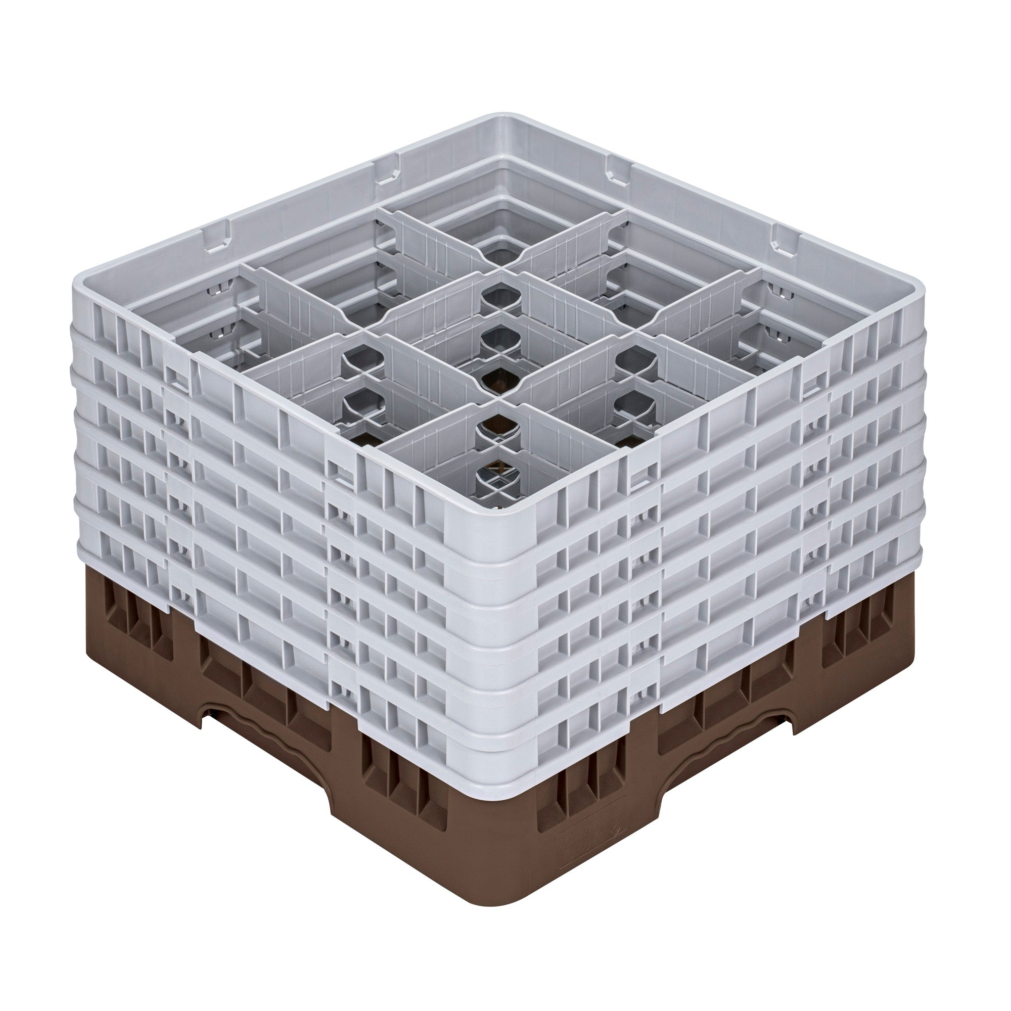 Clean Tek Professional Brown Glass Rack - 9 Compartments, 1 Full Drop and 5 Half Drop Extenders - 19 3/4" x 19 3/4" x 13 3/4" - 1 count box