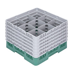 Clean Tek Professional Green Glass Rack - 9 Compartments, 1 Full Drop and 5 Half Drop Extenders - 19 3/4