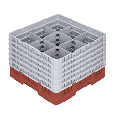 Clean Tek Professional Red Glass Rack - 9 Compartments, 1 Full Drop and 5 Half Drop Extenders - 19 3/4