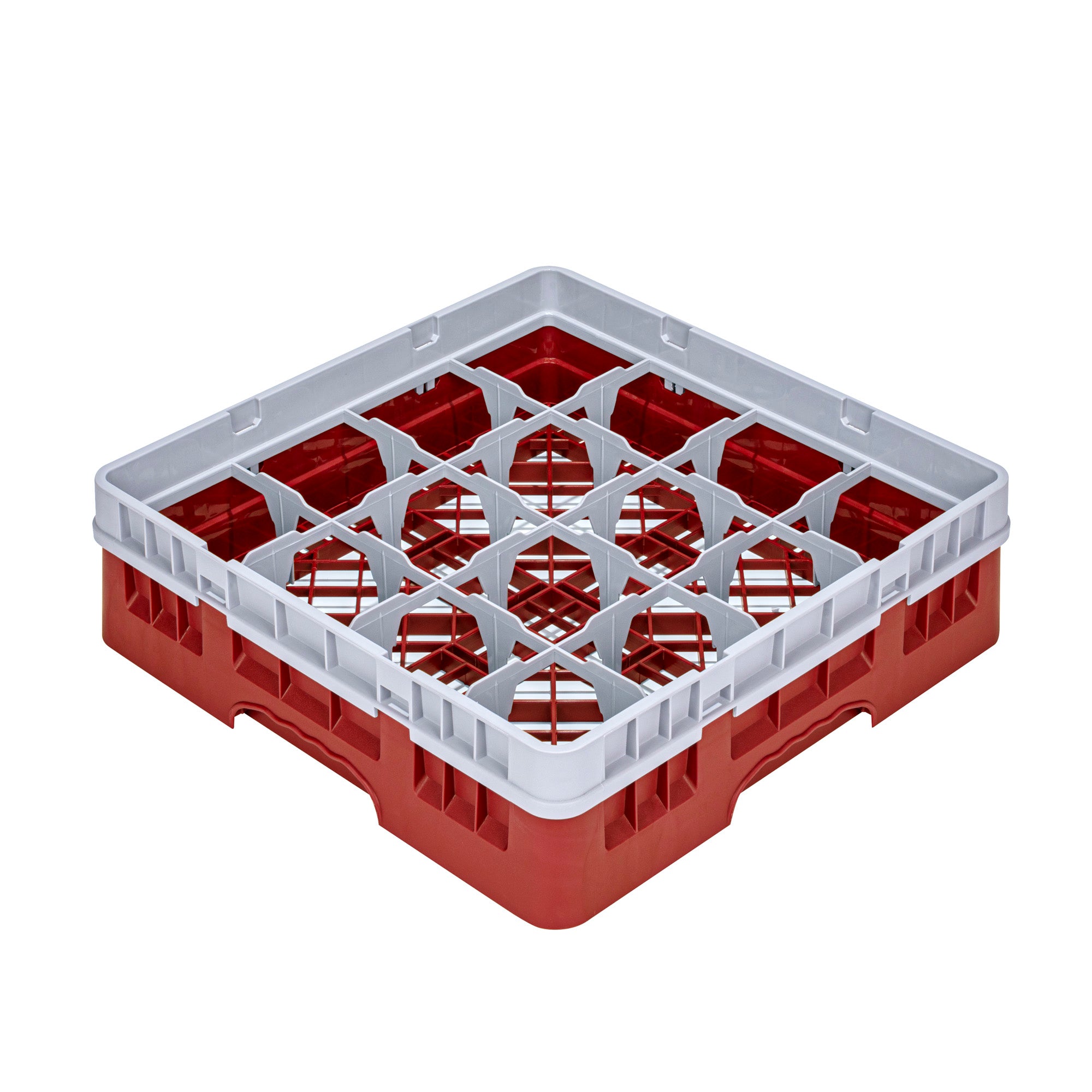 Clean Tek Professional Red Glass Rack - 16 Compartments, 1 Full Drop Extender - 19 3/4" x 19 3/4" x 5 3/4" - 1 count box
