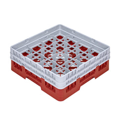 Clean Tek Professional Red Glass Rack - 16 Compartments, 1 Full Drop and 1 Half Drop Extender - 19 3/4