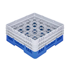 Clean Tek Professional Blue Glass Rack - 16 Compartments, 1 Full Drop and 2 Half Drop Extenders - 19 3/4