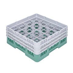 Clean Tek Professional Green Glass Rack - 16 Compartments, 1 Full Drop and 2 Half Drop Extenders - 19 3/4