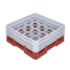 Clean Tek Professional Red Glass Rack - 16 Compartments, 1 Full Drop and 2 Half Drop Extenders - 19 3/4