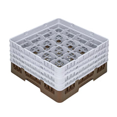 Clean Tek Professional Brown Glass Rack - 16 Compartments, 1 Full Drop and 3 Half Drop Extenders - 19 3/4