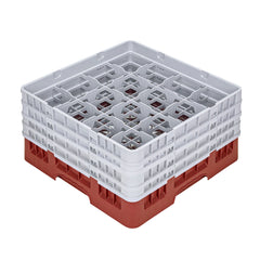 Clean Tek Professional Red Glass Rack - 16 Compartments, 1 Full Drop and 3 Half Drop Extenders - 19 3/4