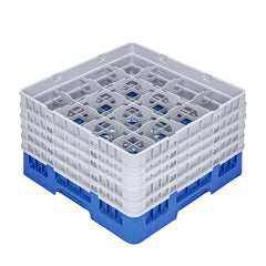 Clean Tek Professional Blue Glass Rack - 16 Compartments, 1 Full Drop and 4 Half Drop Extenders - 19 3/4