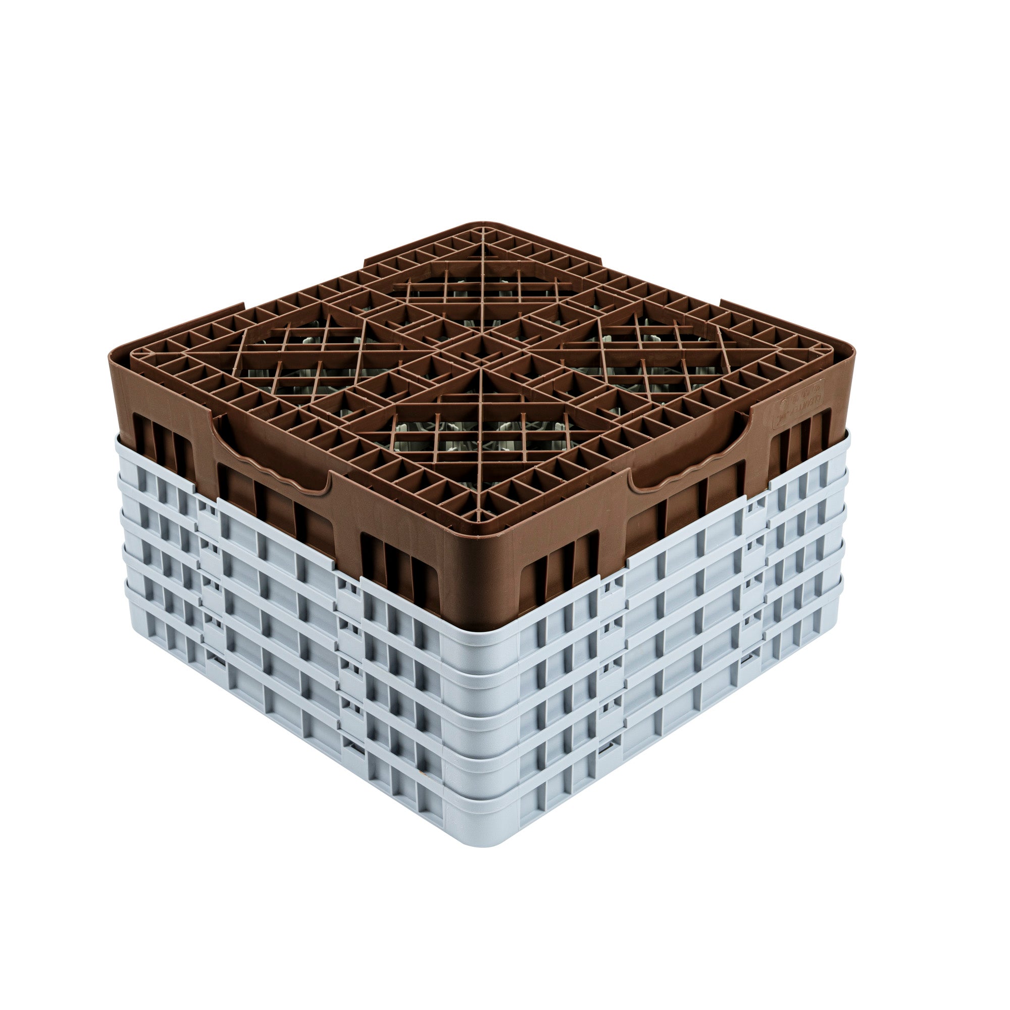 Clean Tek Professional Brown Glass Rack - 16 Compartments, 1 Full Drop and 4 Half Drop Extenders - 19 3/4" x 19 3/4" x 12 1/4" - 1 count box