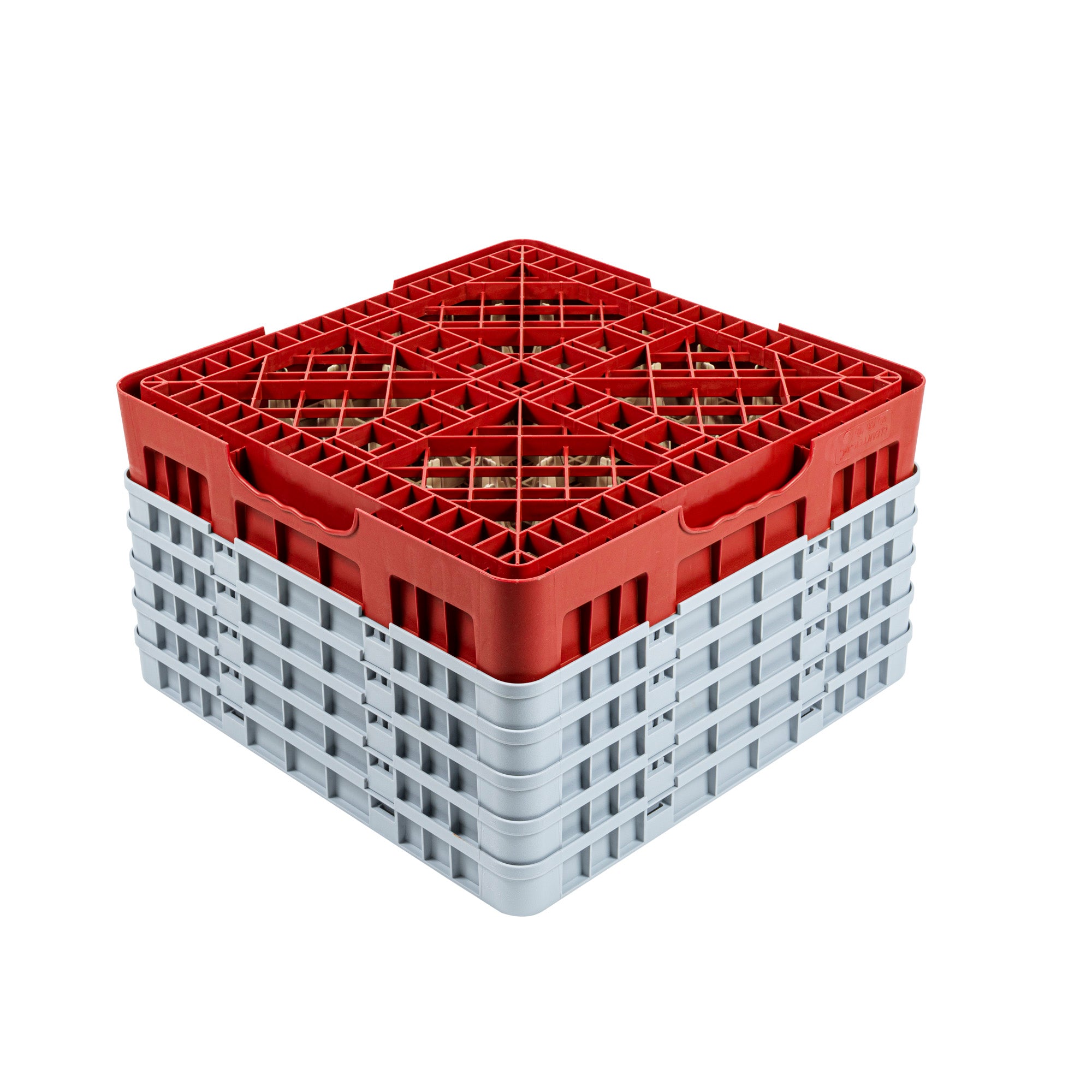 Clean Tek Professional Red Glass Rack - 16 Compartments, 1 Full Drop and 4 Half Drop Extenders - 19 3/4" x 19 3/4" x 12 1/4" - 1 count box