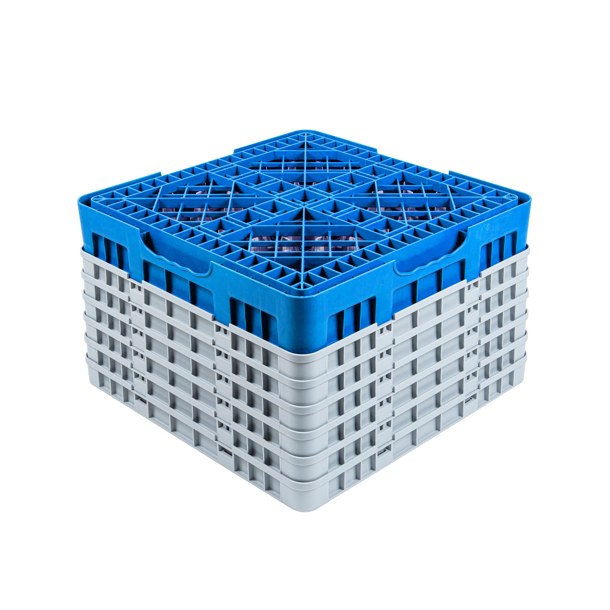 Clean Tek Professional Blue Glass Rack - 16 Compartments, 1 Full Drop and 5 Half Drop Extenders - 19 3/4" x 19 3/4" x 13 3/4" - 1 count box