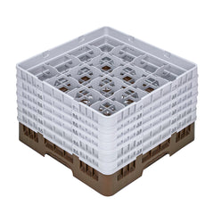 Clean Tek Professional Brown Glass Rack - 16 Compartments, 1 Full Drop and 5 Half Drop Extenders - 19 3/4